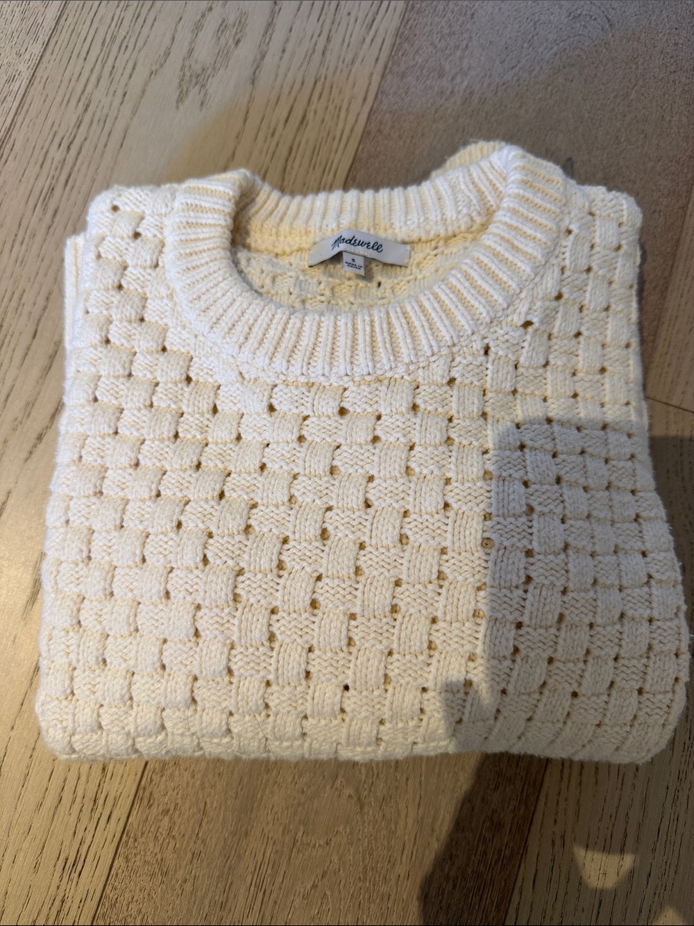 Madewell Cream Basketweave Crewneck Sweater